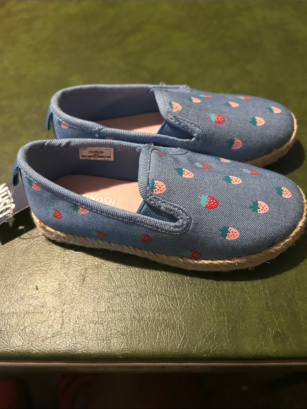 OshKosh B'gosh Blue Canvas Slip-On Sneakers with Strawberry Print